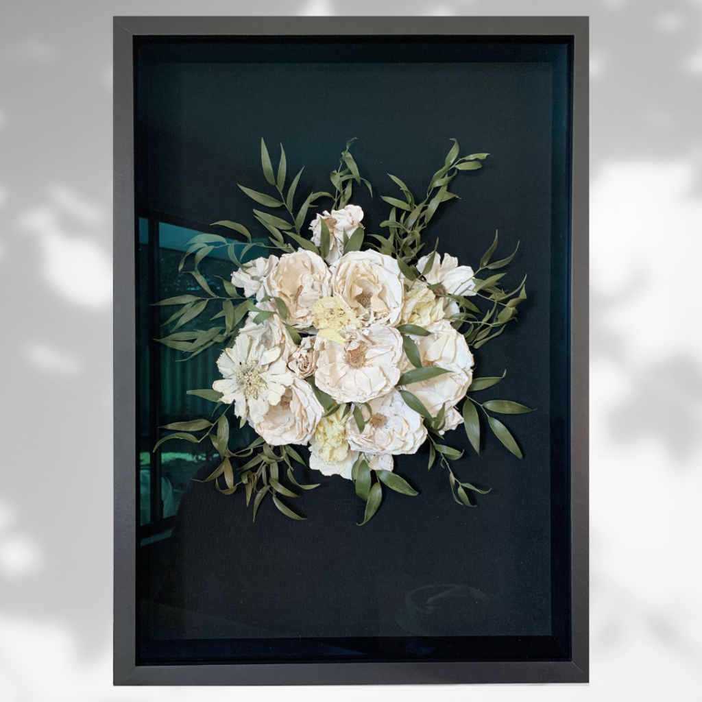 Flower Preservation Shadow Box All White Bouquet